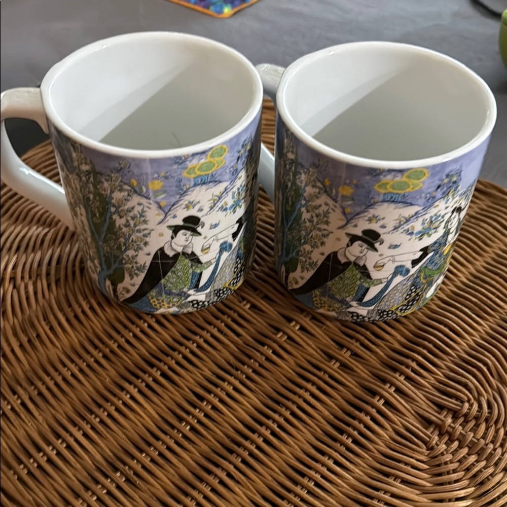 Artistic Blue and White Ceramic Mugs